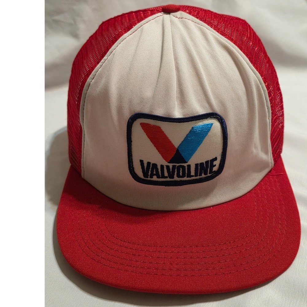 Vintage Valvoline‎ Trucker Hat Red White Mesh Snapback Motor Oil Patch USA
